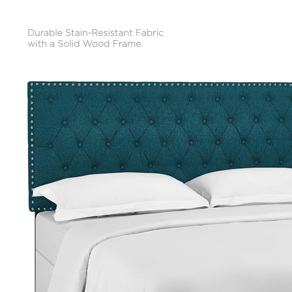 Helena Tufted King and California King Upholstered Linen Fabric Headboard in Teal