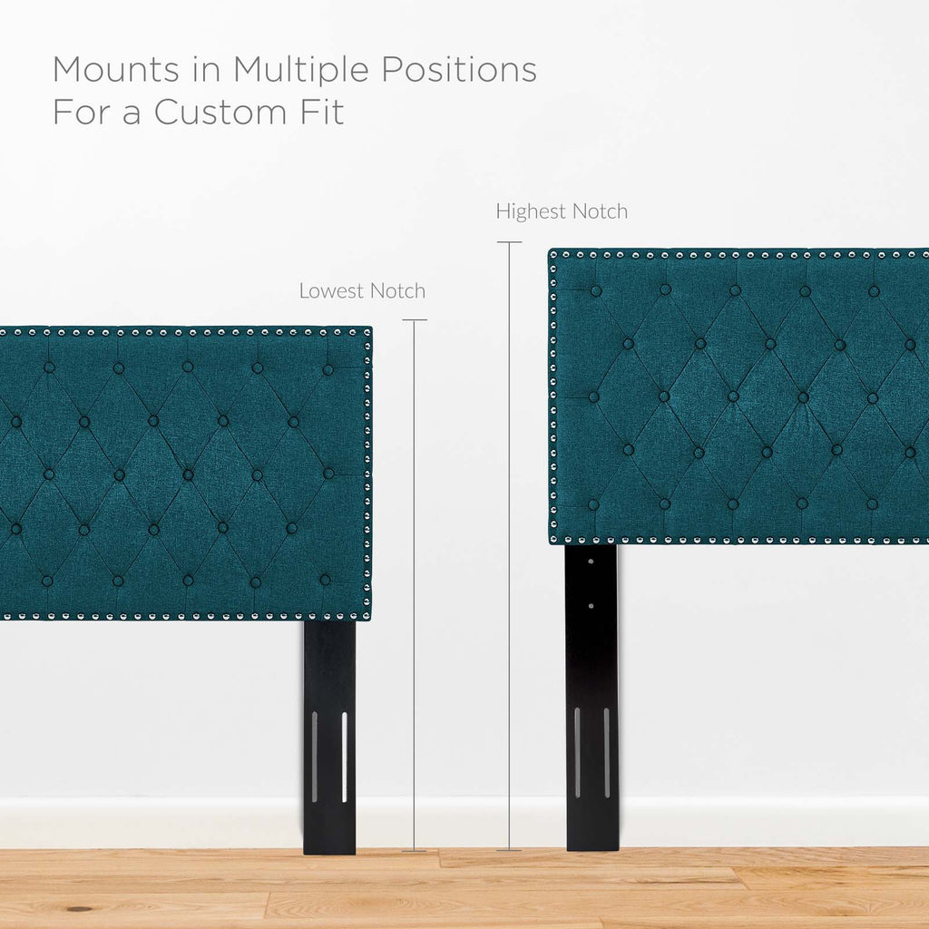 Helena Tufted King and California King Upholstered Linen Fabric Headboard in Teal