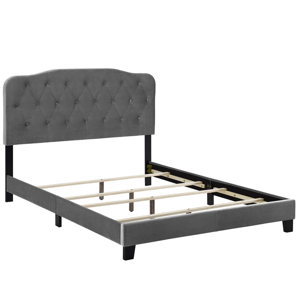 Amelia Queen Performance Velvet Bed in Gray