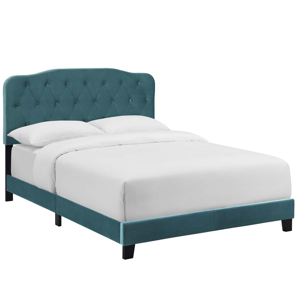 Amelia Queen Performance Velvet Bed in Sea Blue