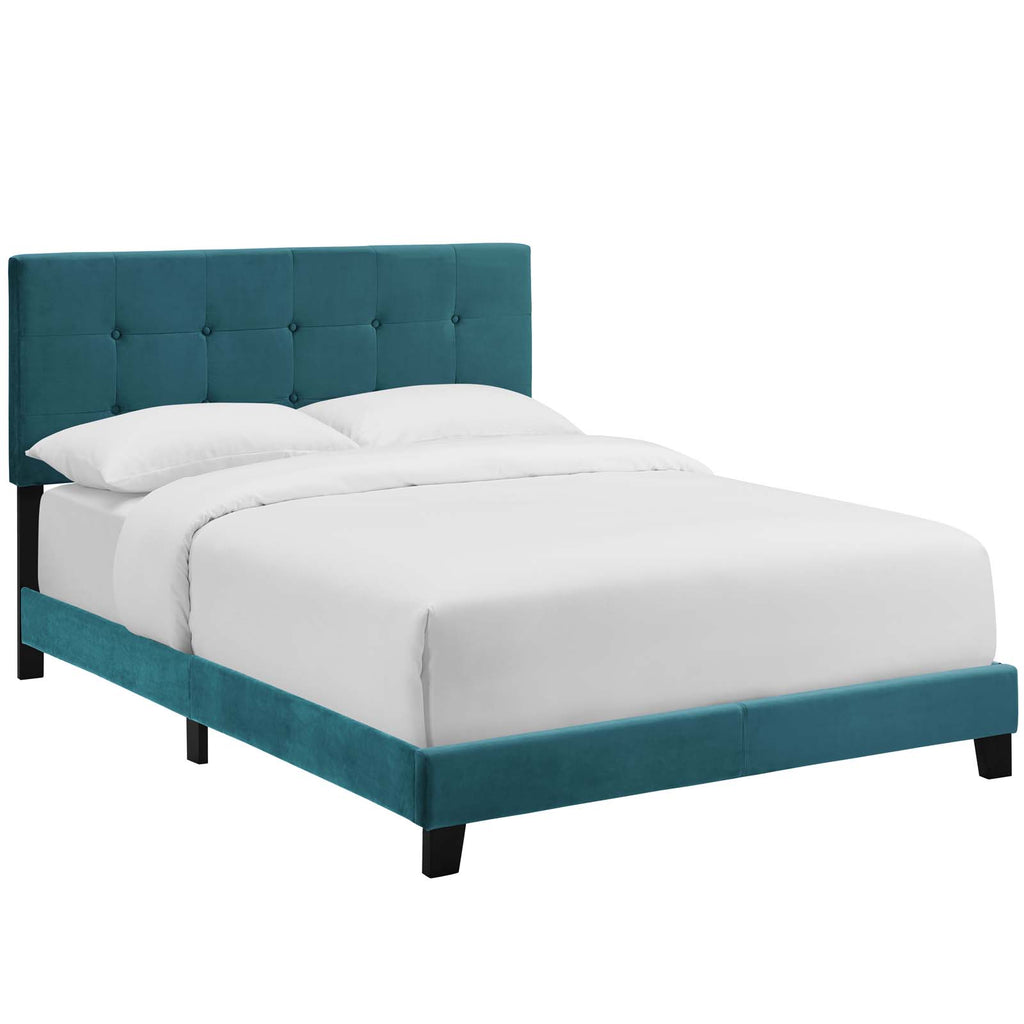 Amira Queen Performance Velvet Bed in Sea Blue