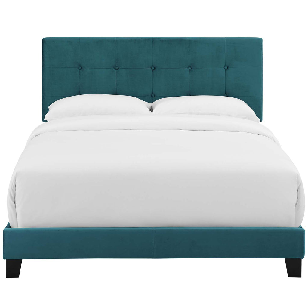 Amira Queen Performance Velvet Bed in Sea Blue