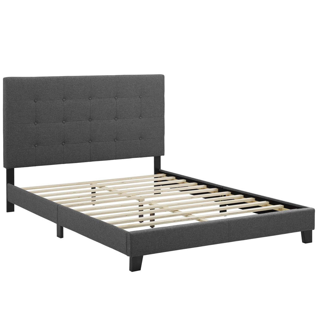 Melanie Twin Tufted Button Upholstered Fabric Platform Bed in Gray