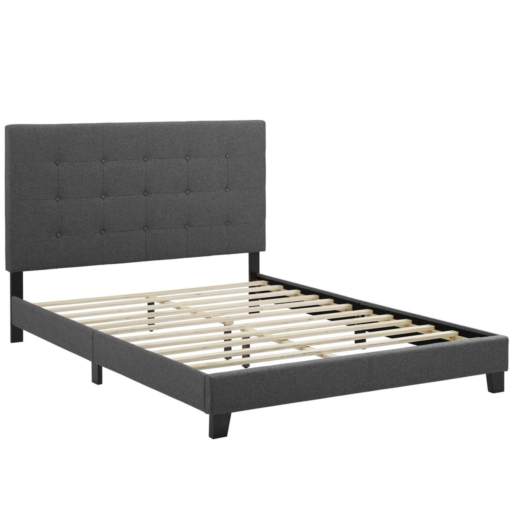 Melanie Full Tufted Button Upholstered Fabric Platform Bed in Gray