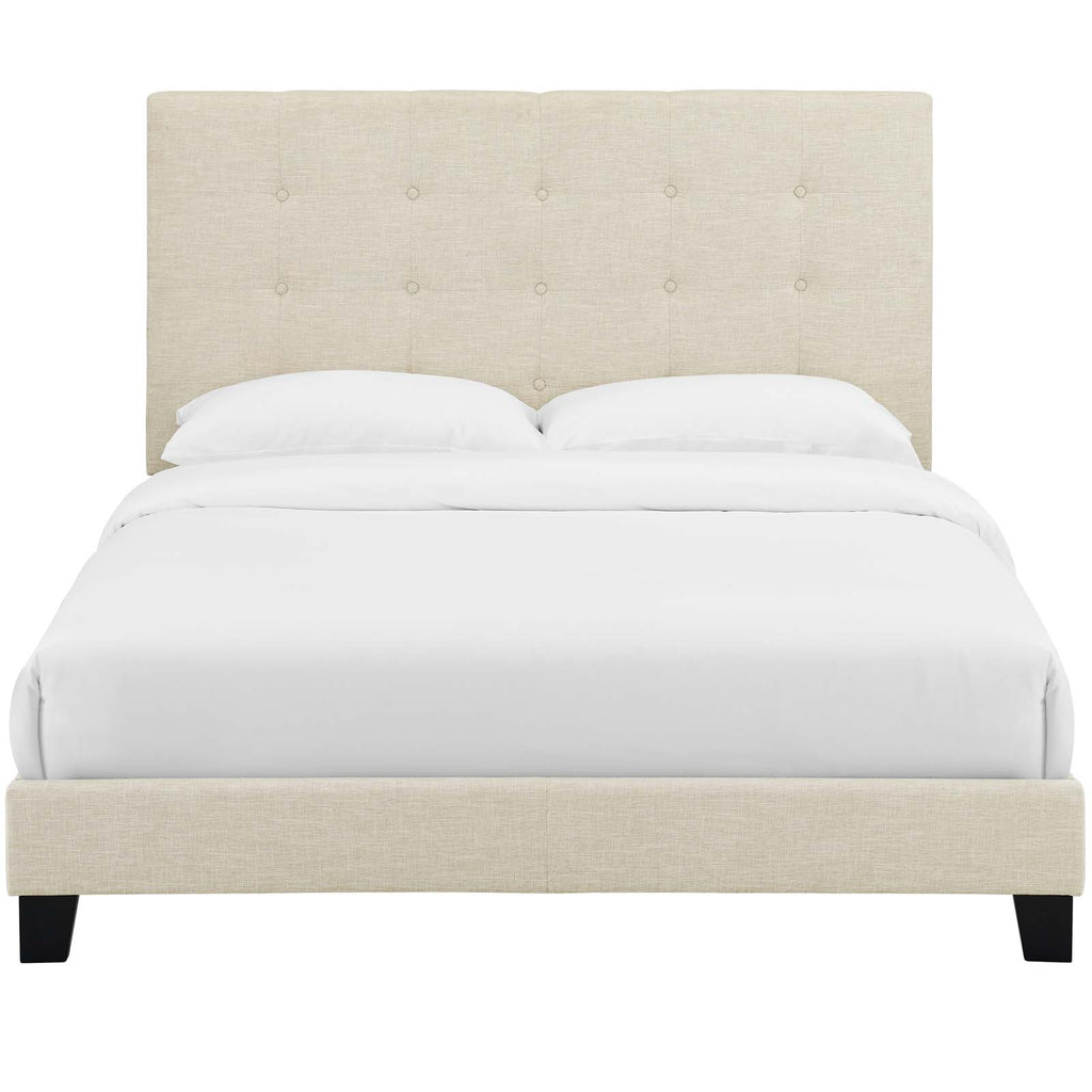 Melanie Queen Tufted Button Upholstered Fabric Platform Bed in Beige