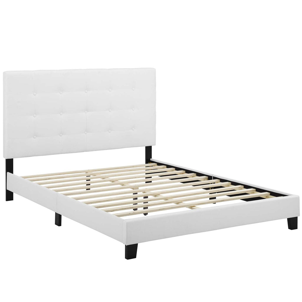 Melanie Queen Tufted Button Upholstered Fabric Platform Bed in White