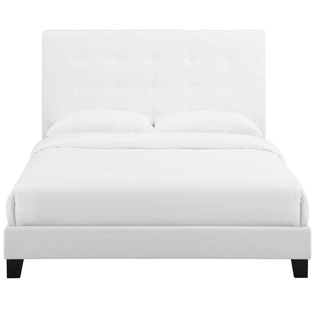 Melanie Queen Tufted Button Upholstered Fabric Platform Bed in White