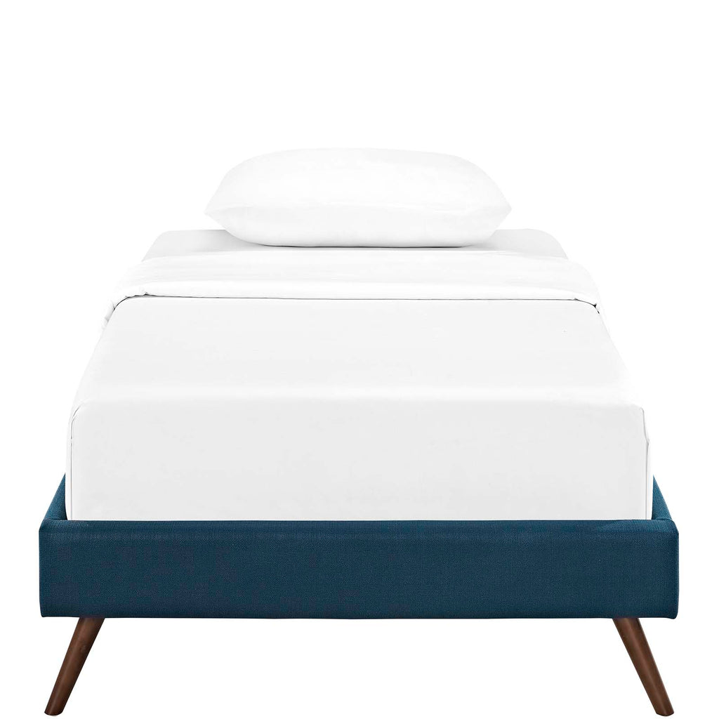 Loryn Twin Fabric Bed Frame with Round Splayed Legs in Azure