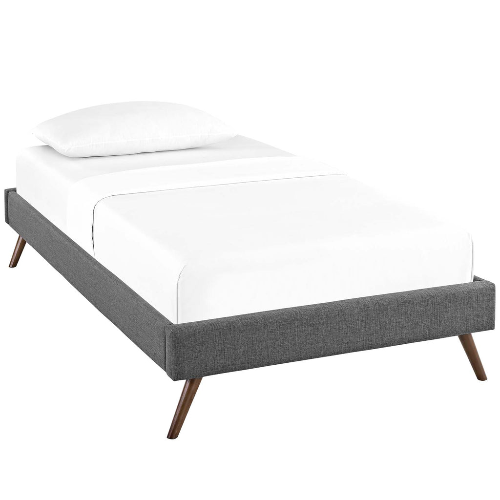 Loryn Twin Fabric Bed Frame with Round Splayed Legs in Gray