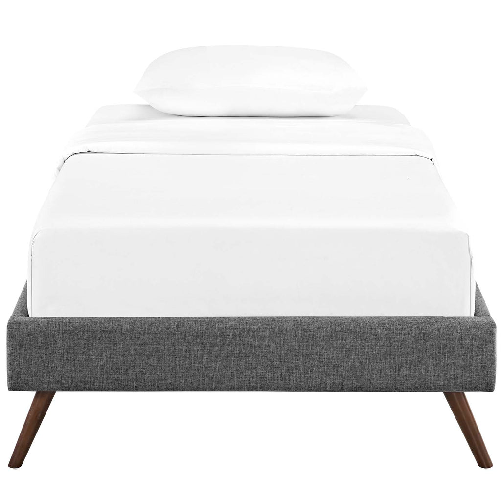 Loryn Twin Fabric Bed Frame with Round Splayed Legs in Gray