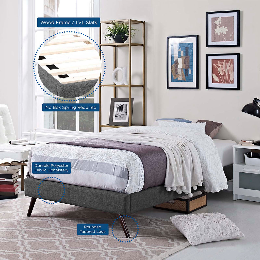 Loryn Twin Fabric Bed Frame with Round Splayed Legs in Gray