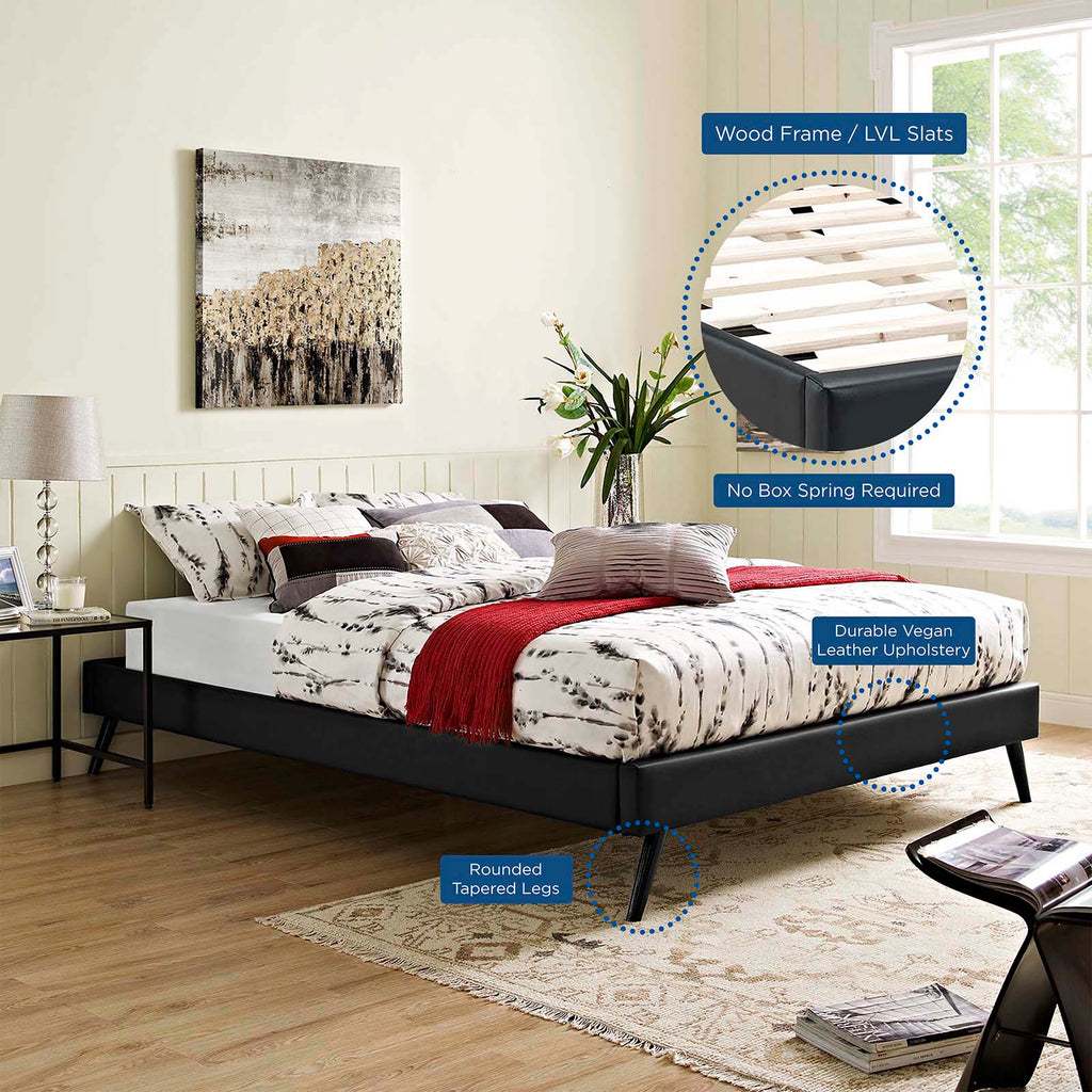 Loryn Queen Vinyl Bed Frame with Round Splayed Legs in Black