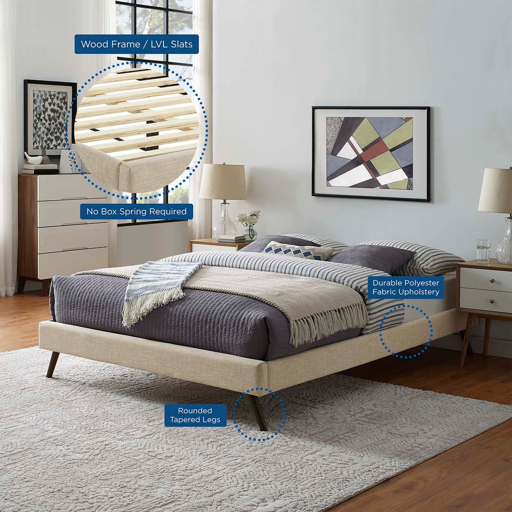 Loryn Queen Fabric Bed Frame with Round Splayed Legs in Beige