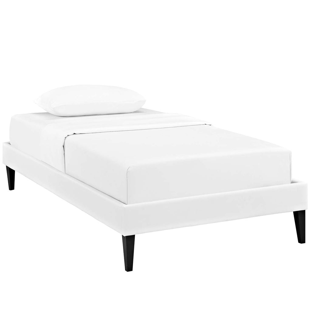 Tessie Twin Vinyl Bed Frame with Squared Tapered Legs in White