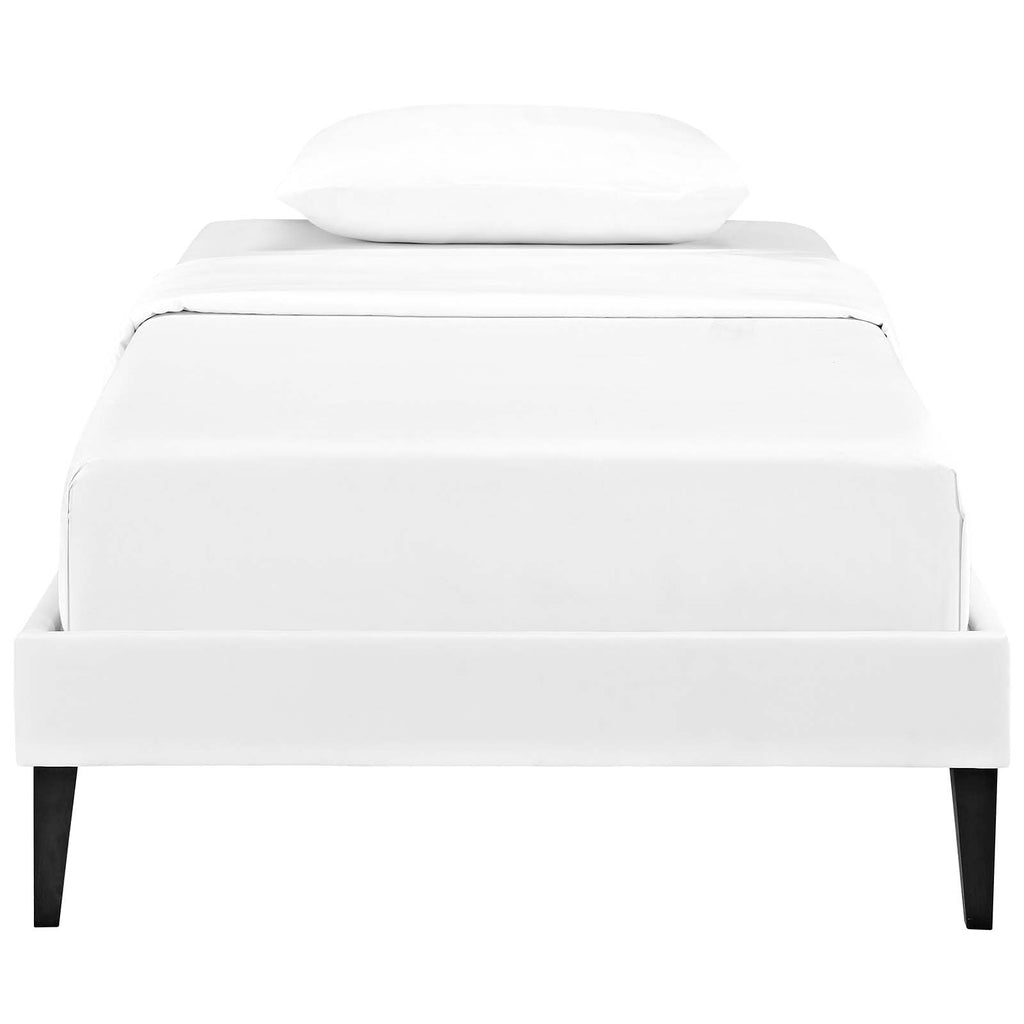 Tessie Twin Vinyl Bed Frame with Squared Tapered Legs in White