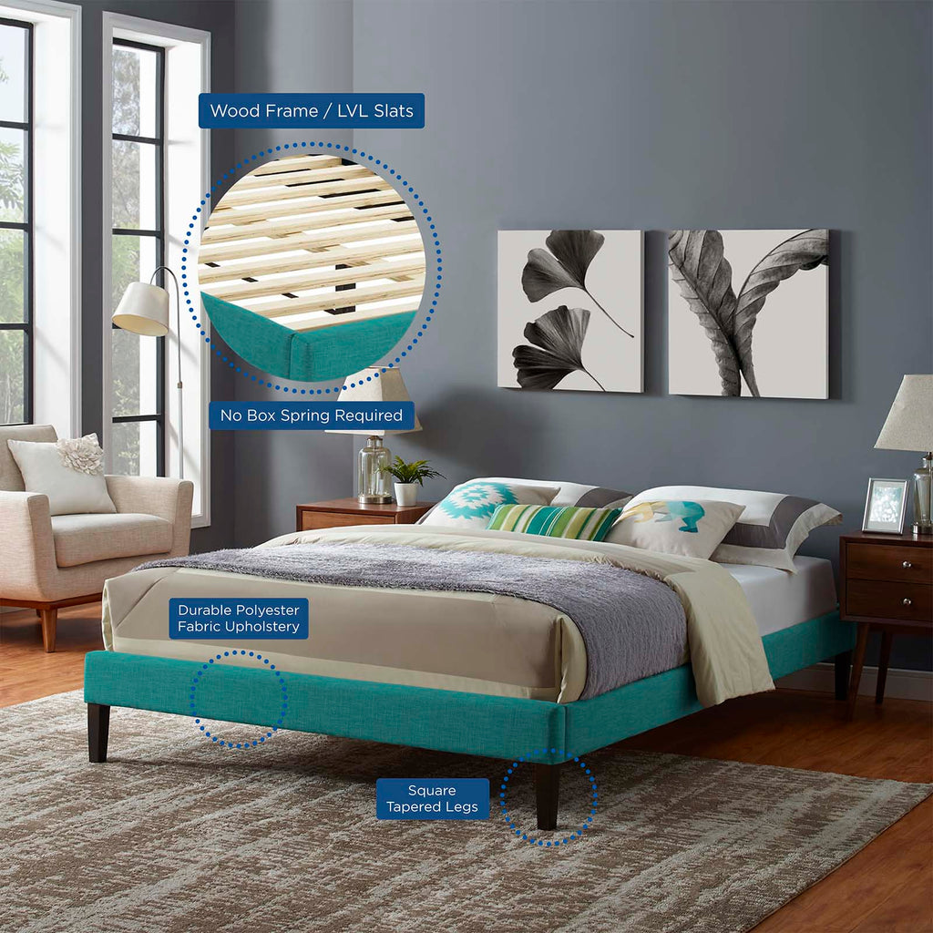 Tessie Full Fabric Bed Frame with Squared Tapered Legs in Teal