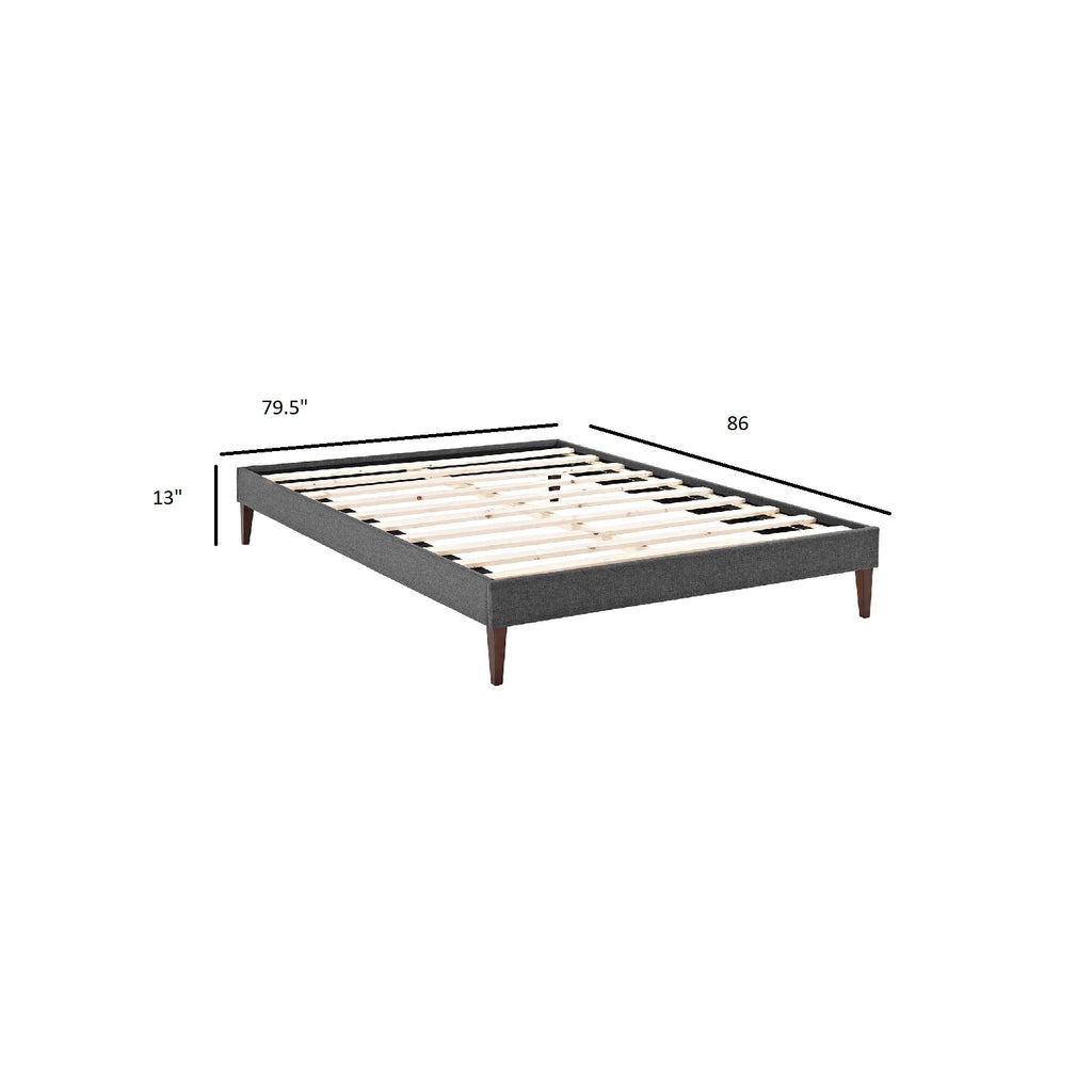 Tessie King Fabric Bed Frame with Squared Tapered Legs in Gray