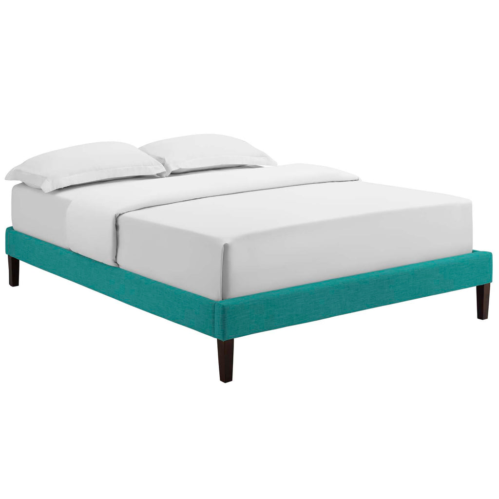 Tessie King Fabric Bed Frame with Squared Tapered Legs in Teal
