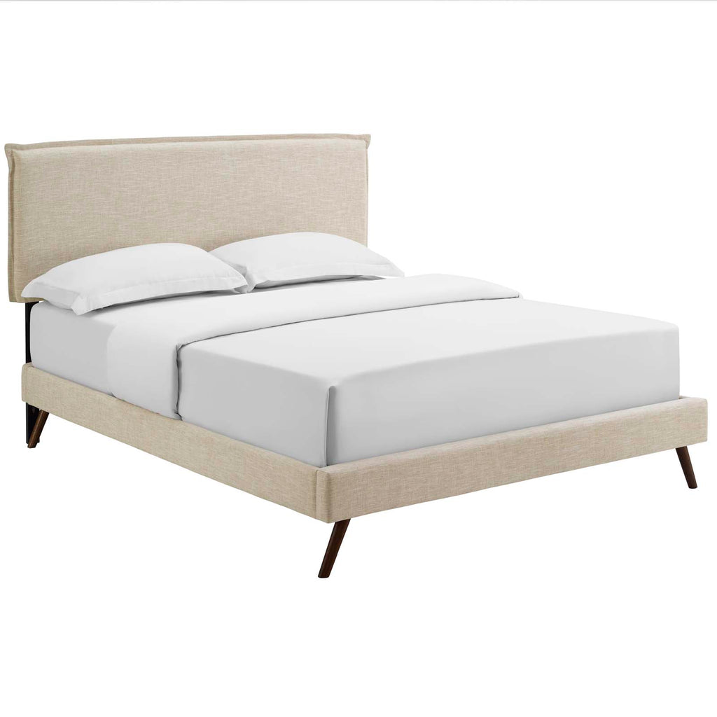 Amaris Queen Fabric Platform Bed with Round Splayed Legs in Beige