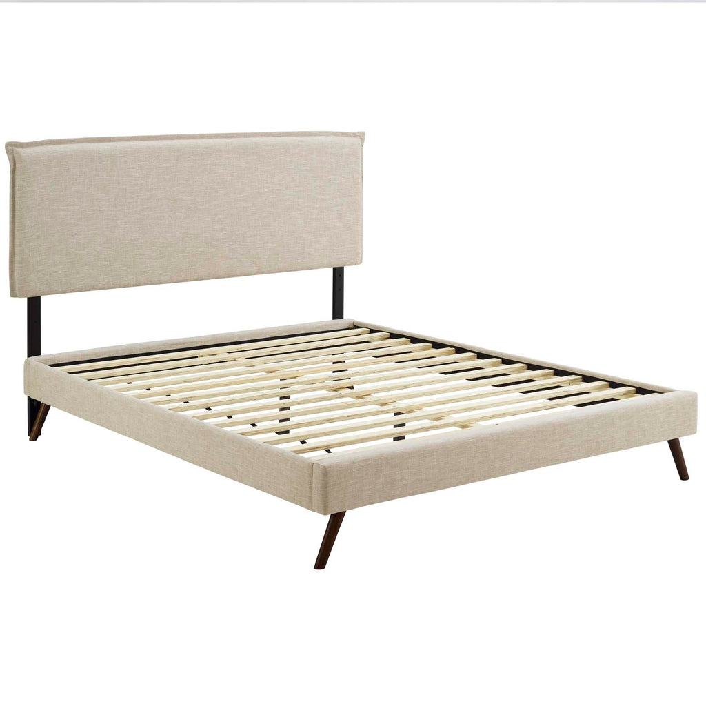 Amaris Queen Fabric Platform Bed with Round Splayed Legs in Beige