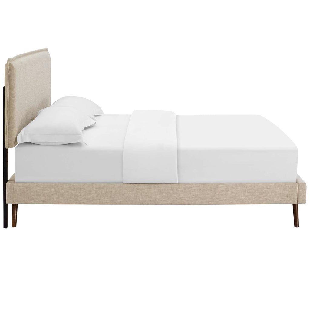 Amaris Queen Fabric Platform Bed with Round Splayed Legs in Beige