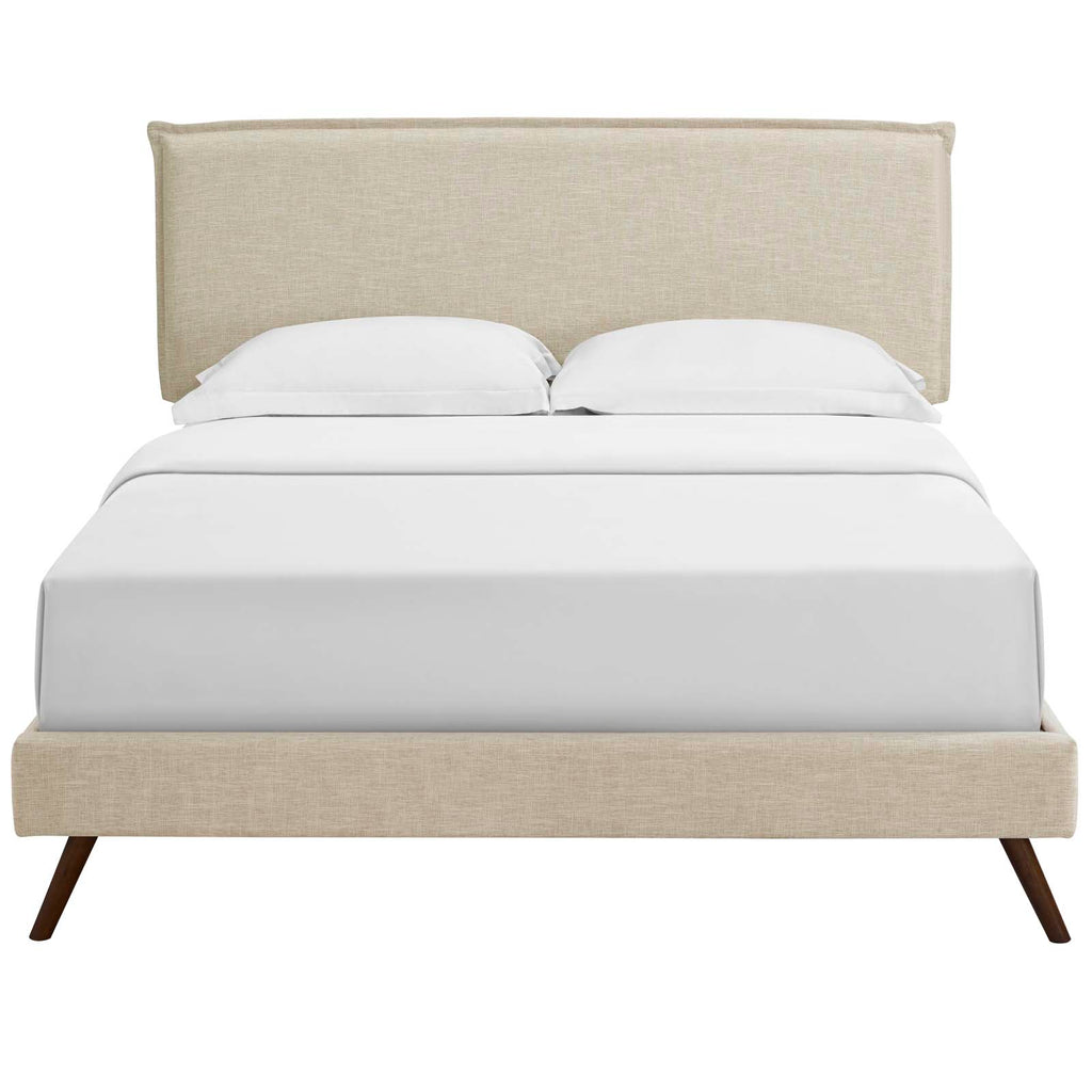 Amaris Queen Fabric Platform Bed with Round Splayed Legs in Beige