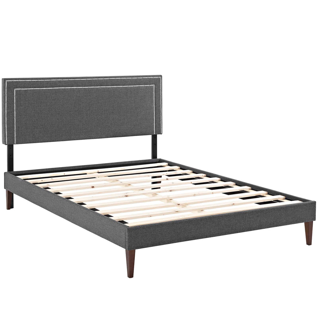 Virginia Full Fabric Platform Bed with Squared Tapered Legs in Gray