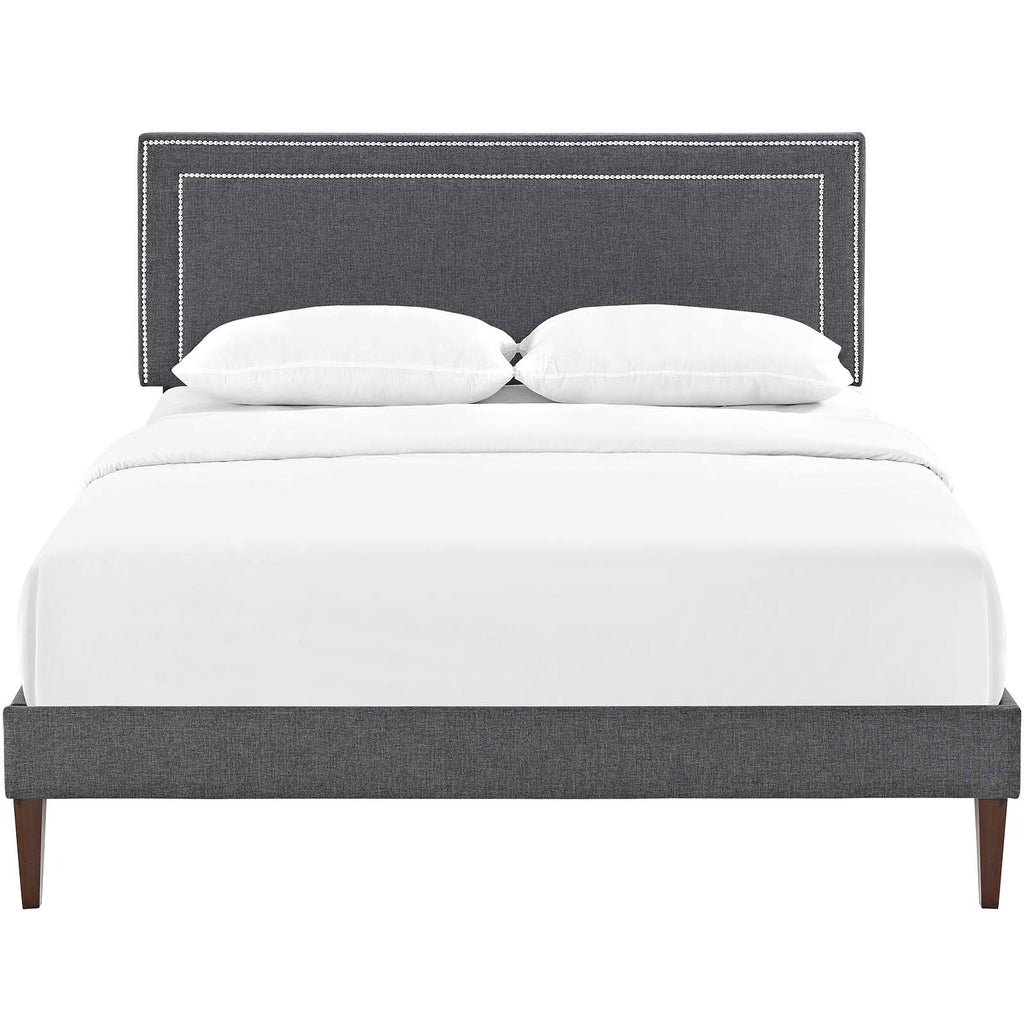 Virginia Queen Fabric Platform Bed with Squared Tapered Legs in Gray