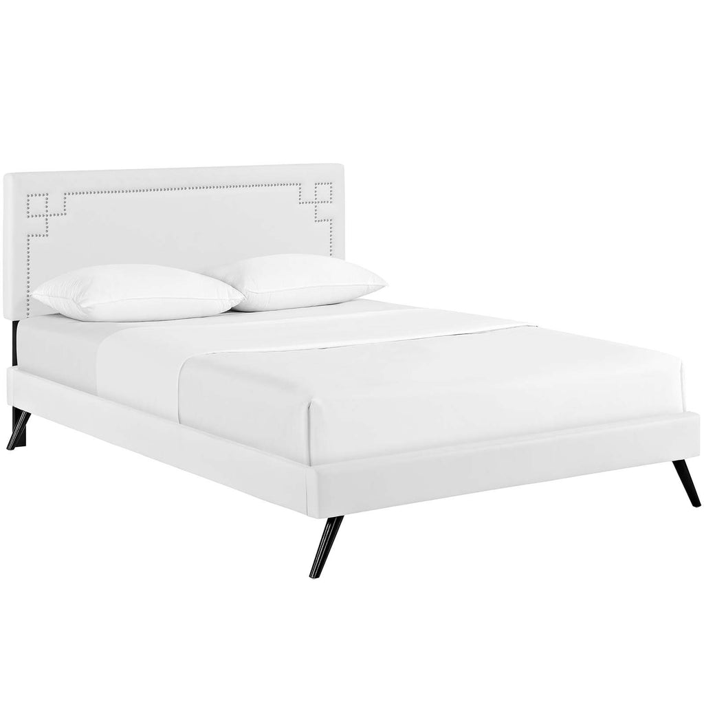 Ruthie Full Vinyl Platform Bed with Round Splayed Legs