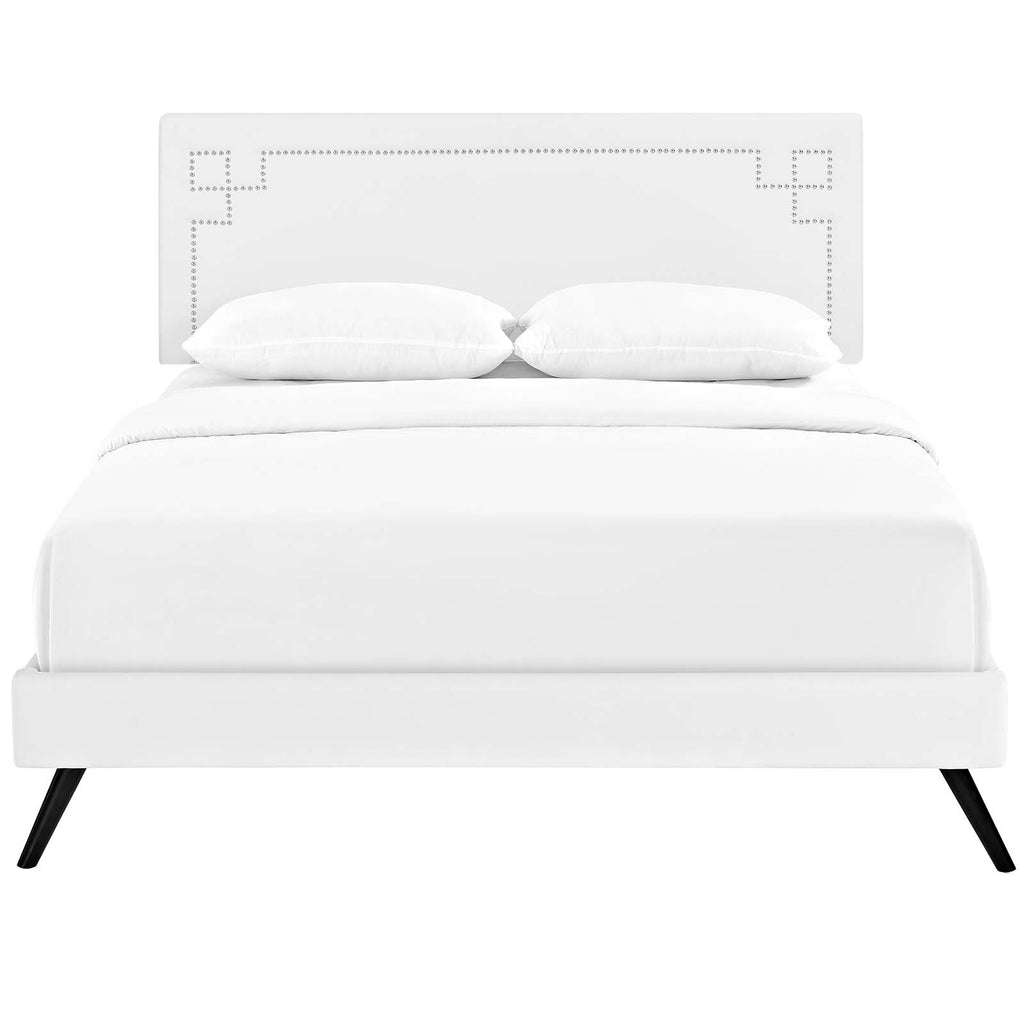 Ruthie Full Vinyl Platform Bed with Round Splayed Legs