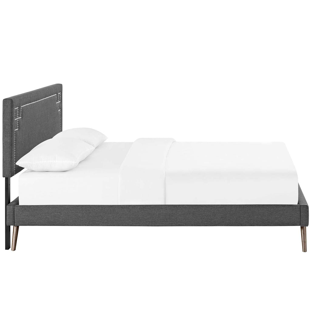 Ruthie Queen Fabric Platform Bed with Round Splayed Legs