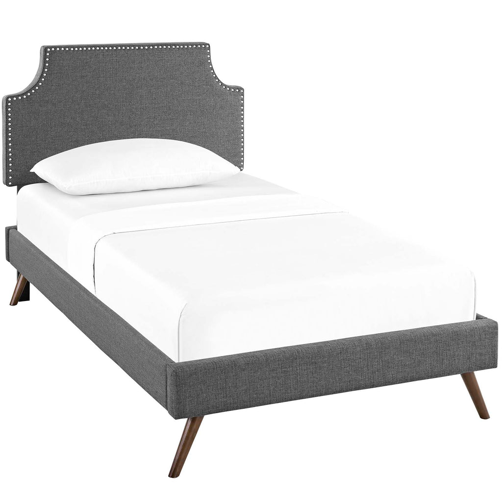 Corene Twin Fabric Platform Bed with Round Splayed Legs in Gray