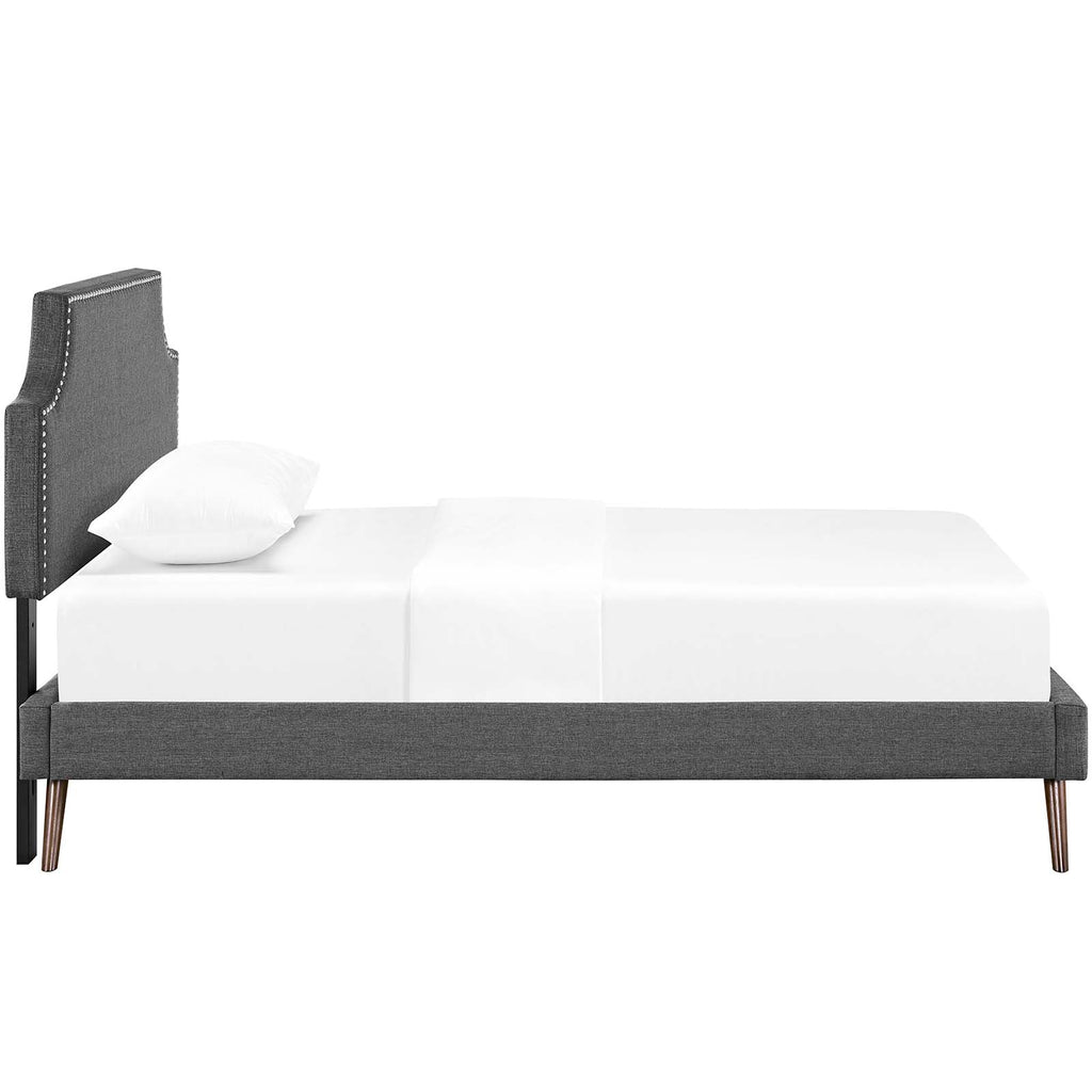 Corene Twin Fabric Platform Bed with Round Splayed Legs in Gray