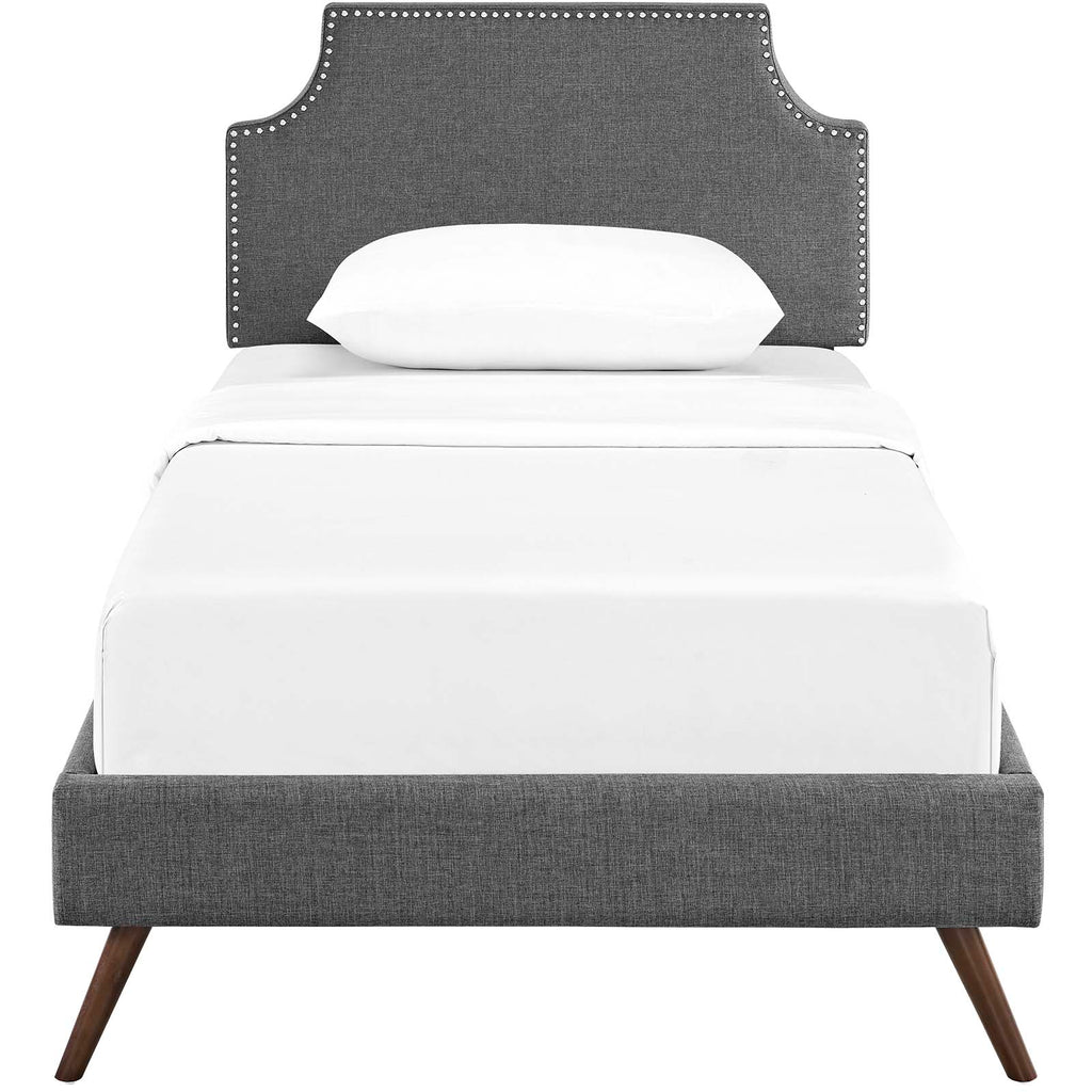 Corene Twin Fabric Platform Bed with Round Splayed Legs in Gray