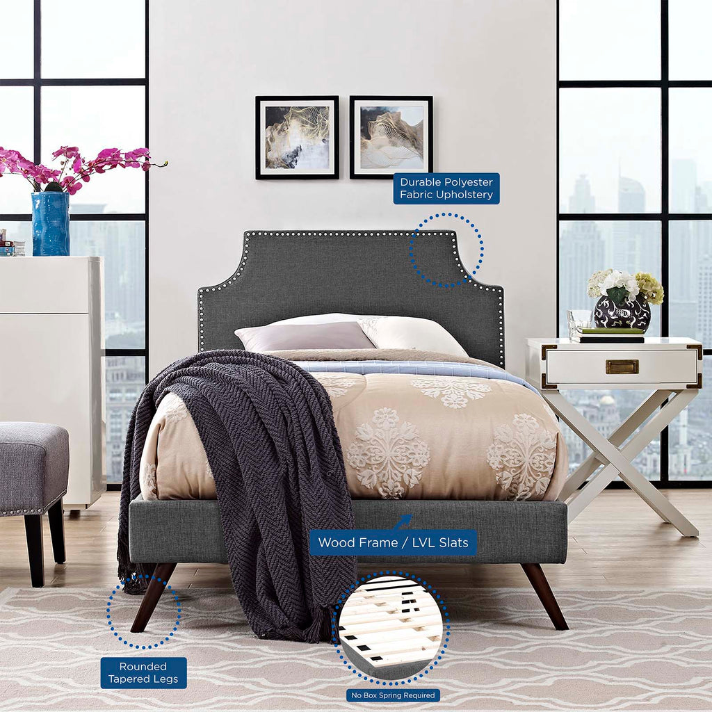 Corene Twin Fabric Platform Bed with Round Splayed Legs in Gray