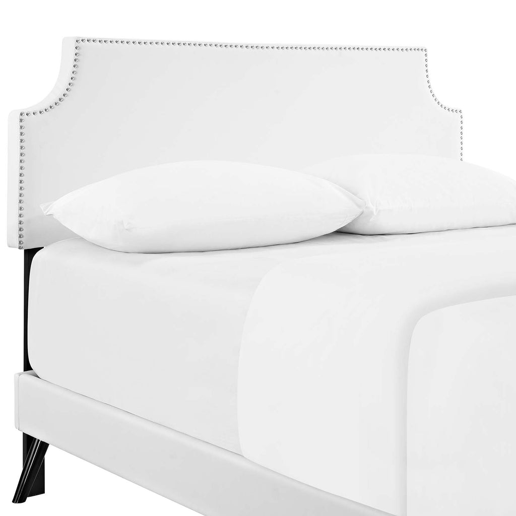 Corene Full Vinyl Platform Bed with Round Splayed Legs in White