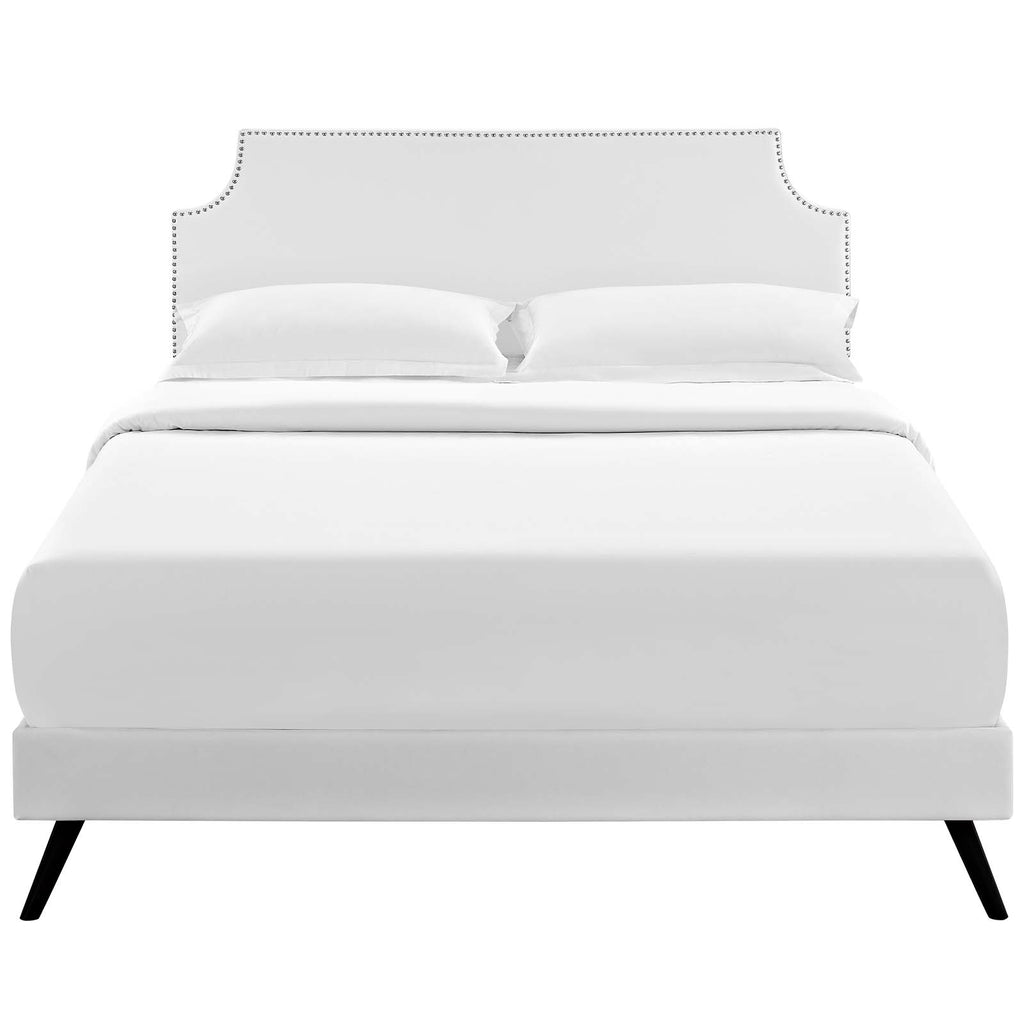 Corene Full Vinyl Platform Bed with Round Splayed Legs in White