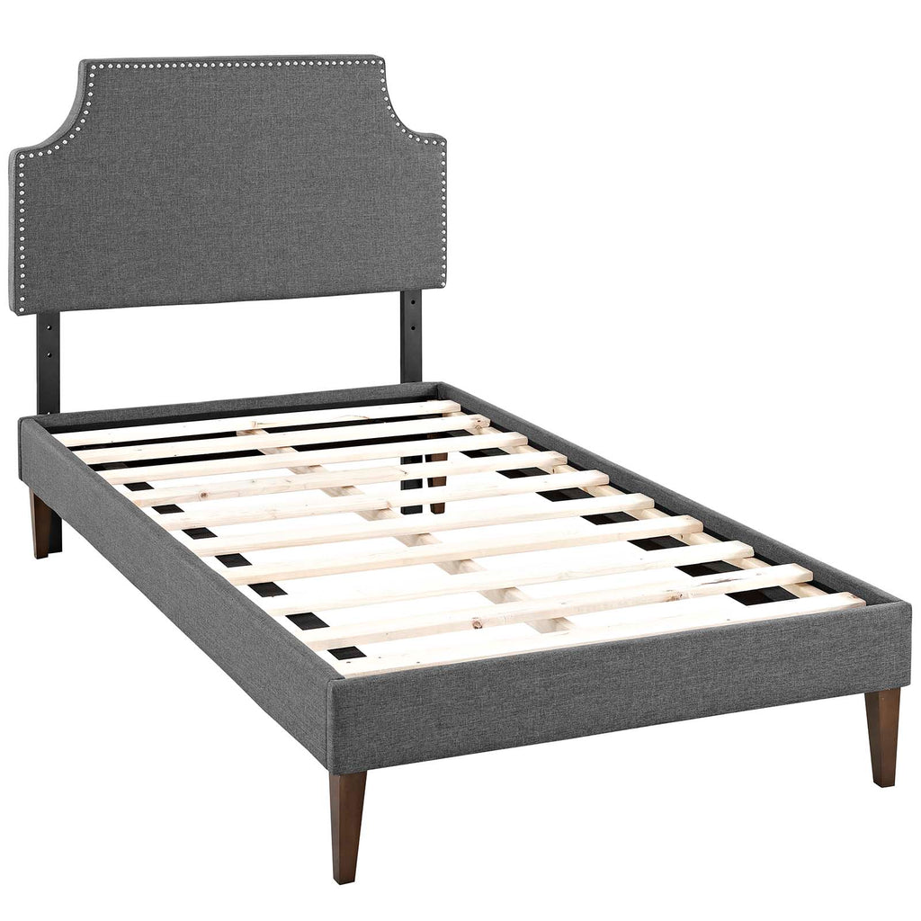 Corene Twin Fabric Platform Bed with Squared Tapered Legs in Gray