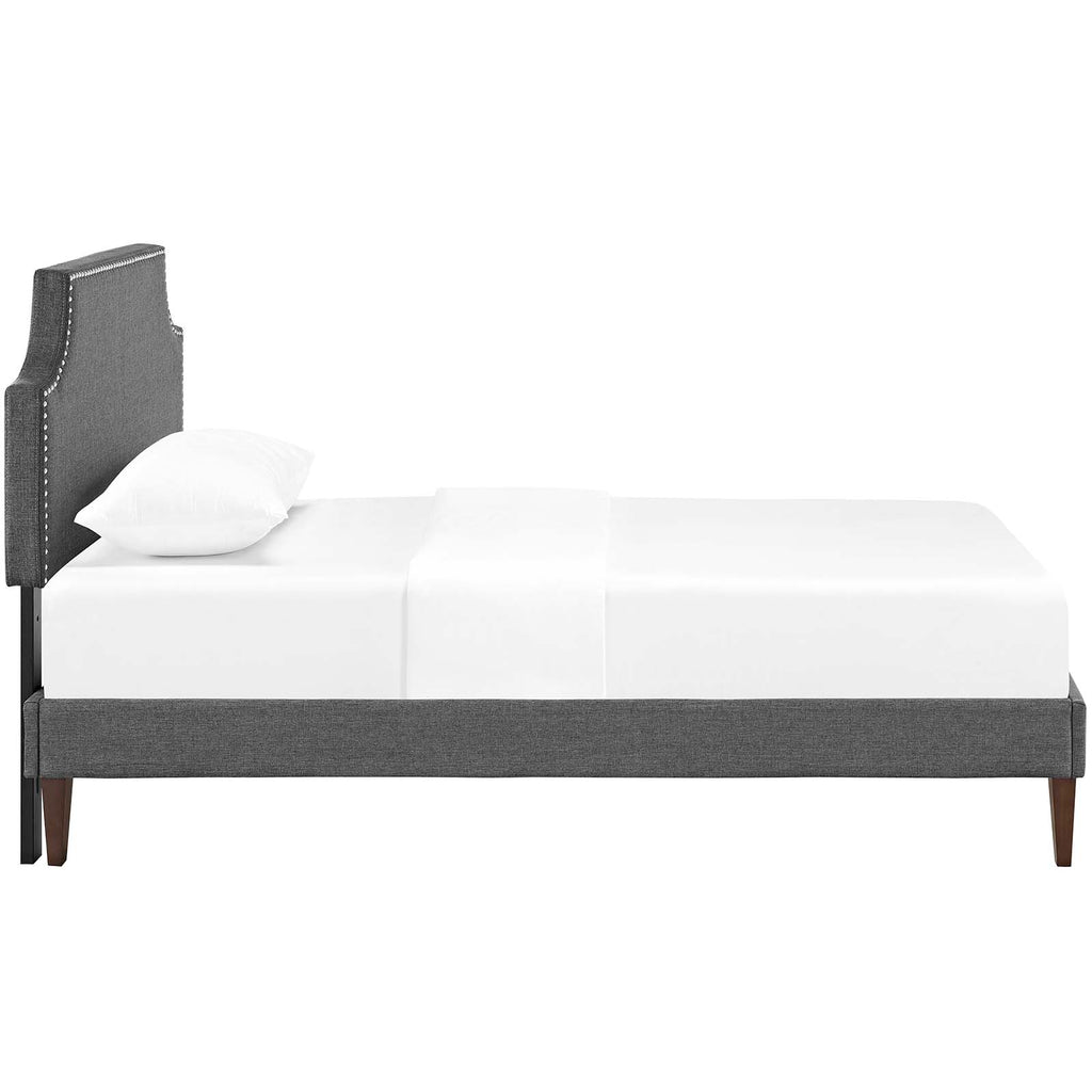 Corene Twin Fabric Platform Bed with Squared Tapered Legs in Gray