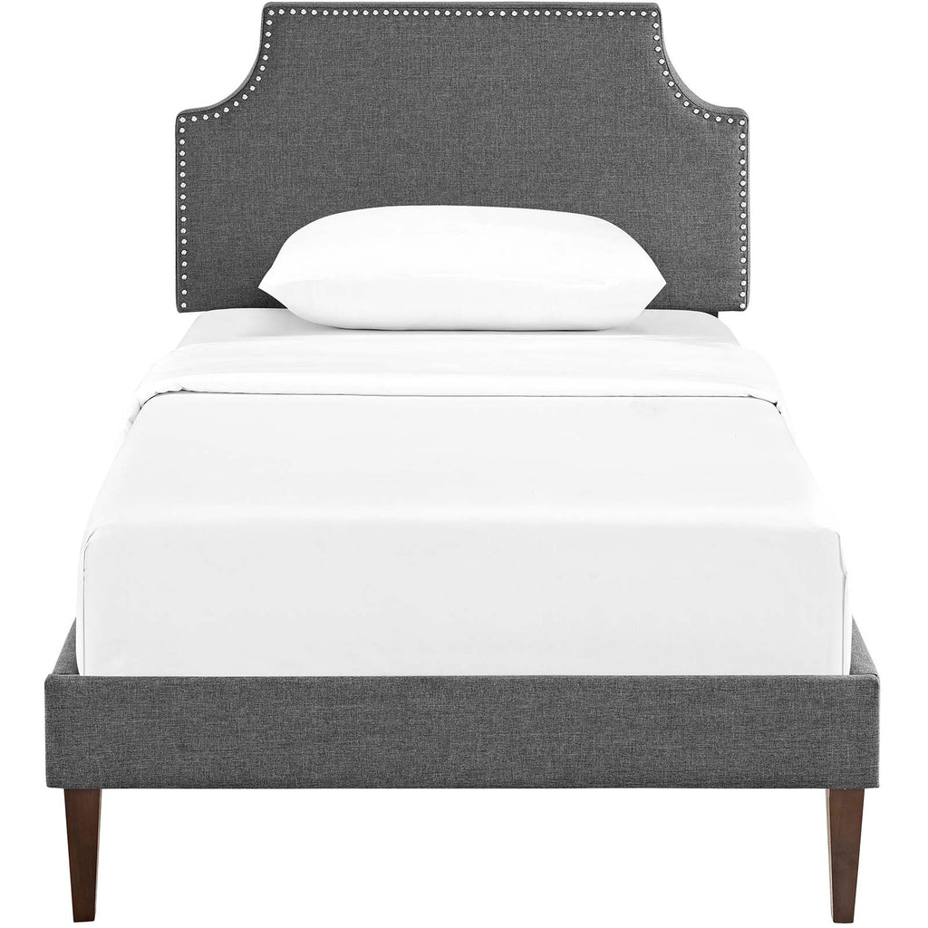 Corene Twin Fabric Platform Bed with Squared Tapered Legs in Gray