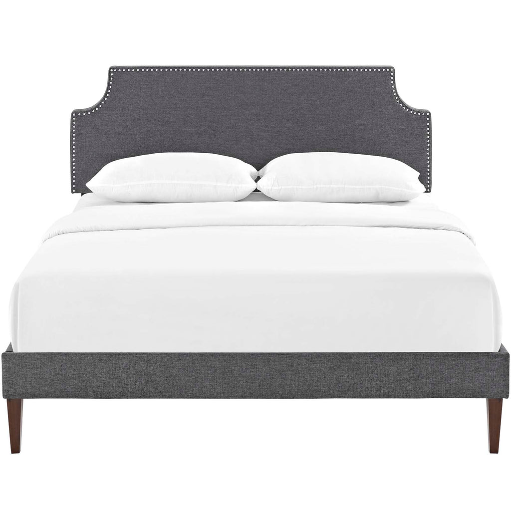 Corene Full Fabric Platform Bed with Squared Tapered Legs in Gray