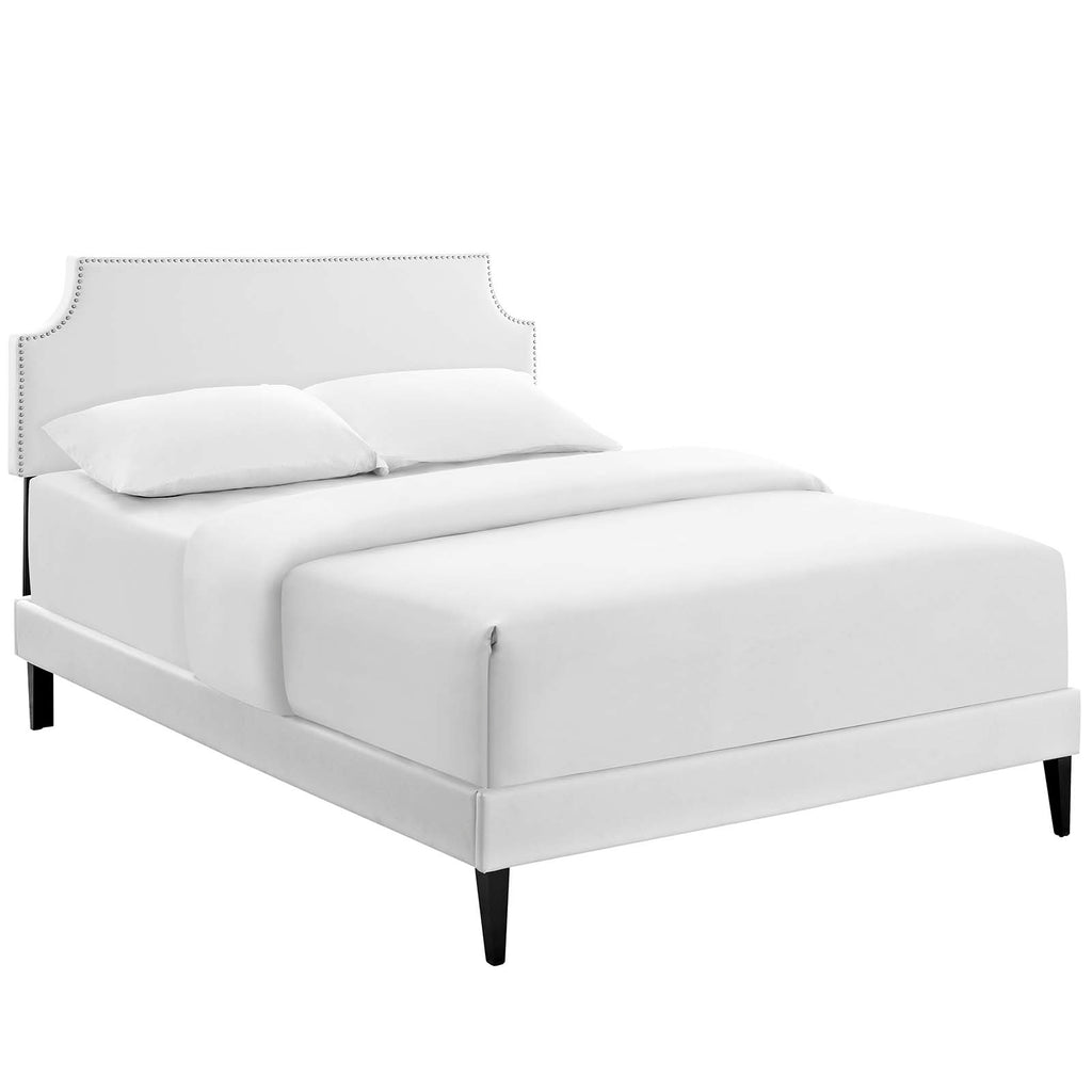 Corene Queen Vinyl Platform Bed with Squared Tapered Legs in White