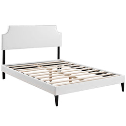 Corene Queen Vinyl Platform Bed with Squared Tapered Legs in White