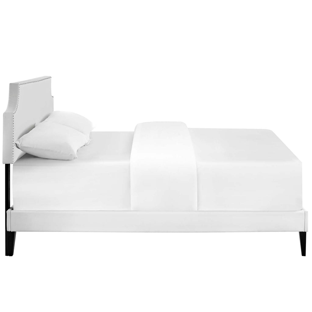 Corene Queen Vinyl Platform Bed with Squared Tapered Legs in White