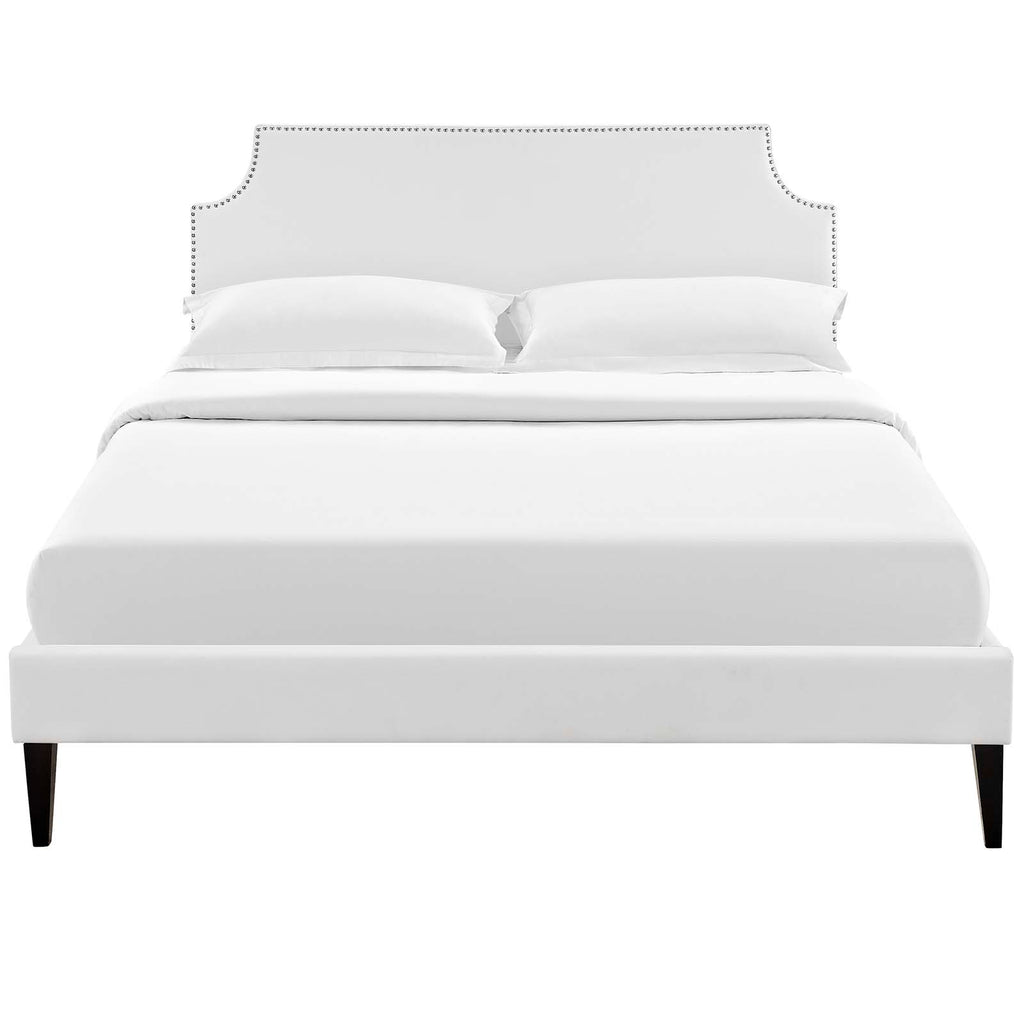 Corene Queen Vinyl Platform Bed with Squared Tapered Legs in White