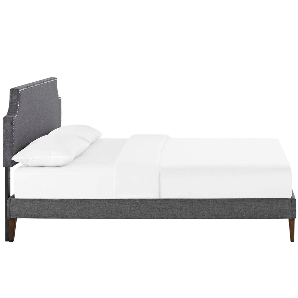 Corene King Fabric Platform Bed with Squared Tapered Legs in Gray