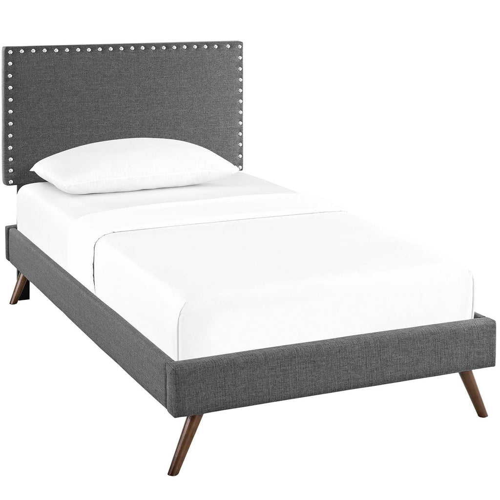 Macie Twin Fabric Platform Bed with Round Splayed Legs in Gray