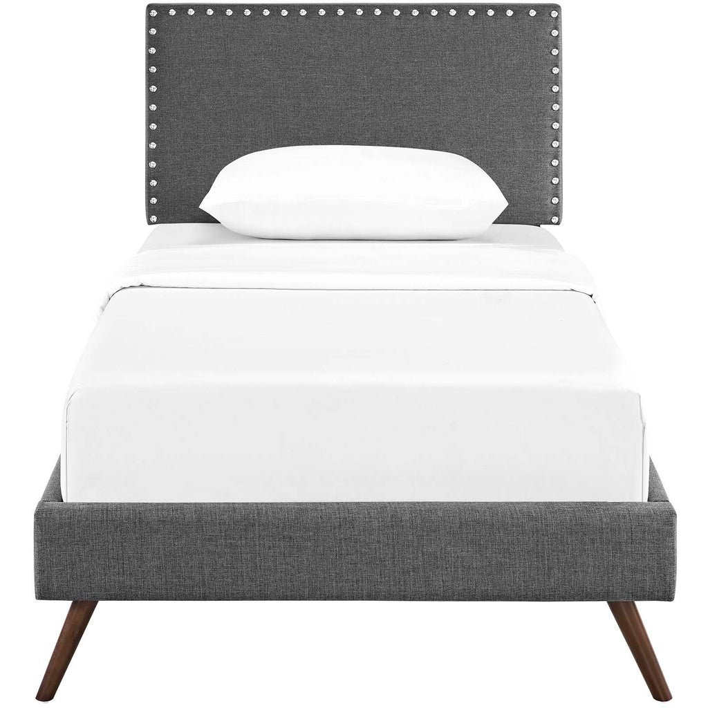 Macie Twin Fabric Platform Bed with Round Splayed Legs in Gray