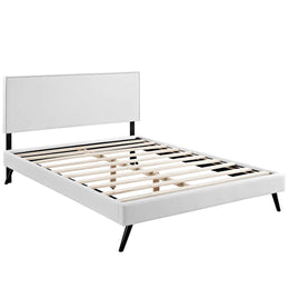 Macie Full Vinyl Platform Bed with Round Splayed Legs in White