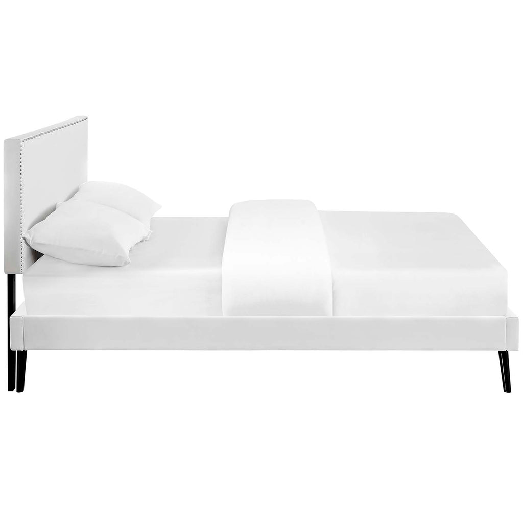 Macie Full Vinyl Platform Bed with Round Splayed Legs in White